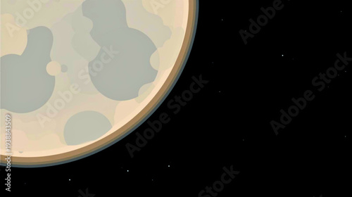 Moon graphic illustration viewed from space with stars and lunar surface details