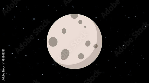Illustration of a moon with craters in the dark space environment viewed from a distant perspective