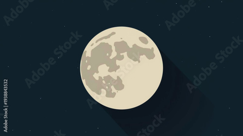 A full moon casting a shadow in a dark night sky scene, viewed directly from the front