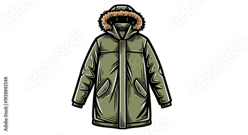 Green Winter Parka with Fur Lined Hood.