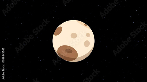 Illustration of the moon in outer space viewed from a distant perspective showing craters and texture