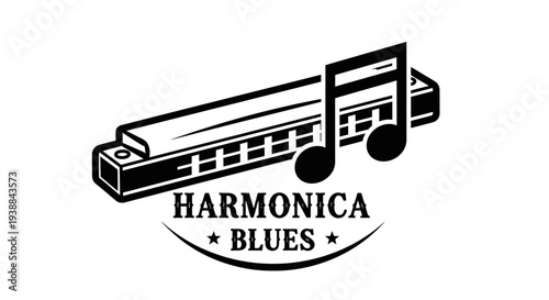 Harmonica Blues Musical Instrument Illustration Design.