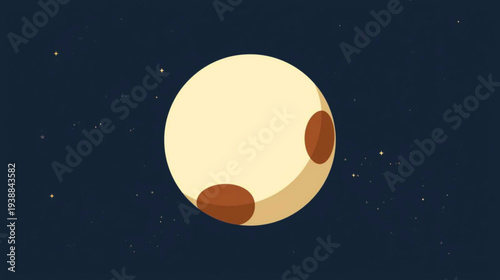 A graphic illustration of a moon with brown spots floating in a dark blue space environment viewed from a distant perspective Desain tanpa judul (84).svg