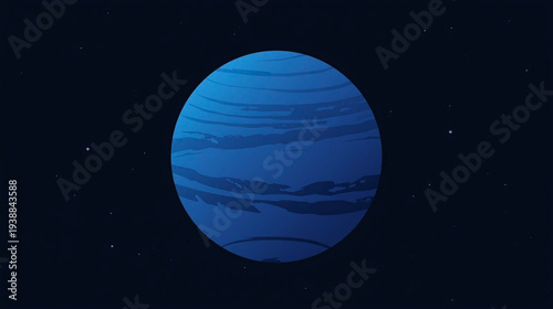 A digital illustration of the planet Neptune in outer space, viewed from a distant perspective.