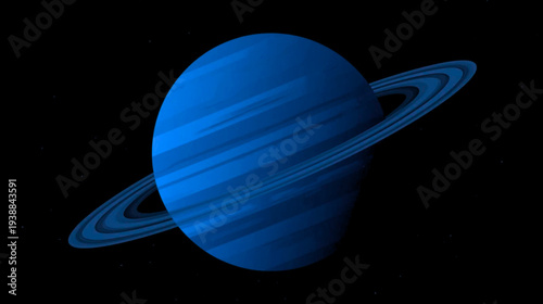 Saturn planet illustration viewed from space showcasing its blue rings and gaseous atmosphere in a digital artwork