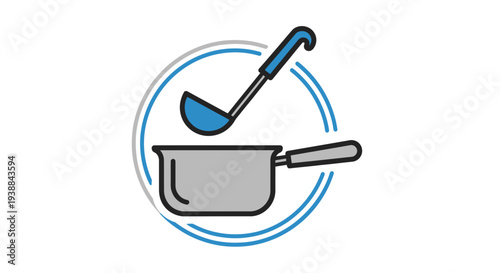 Illustration of Saucepan and Ladle Icon.