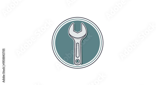 Silver Adjustable Wrench Icon Illustration.