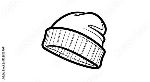 Simple black and white beanie hat illustration.
