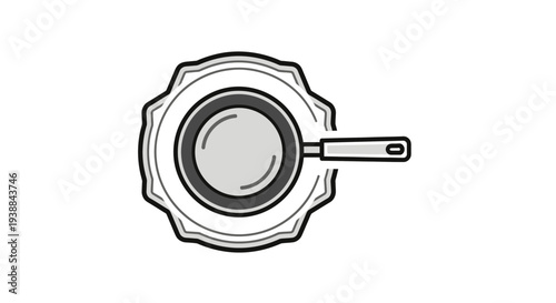 Simple Line Drawing of Saucepan with Handle.