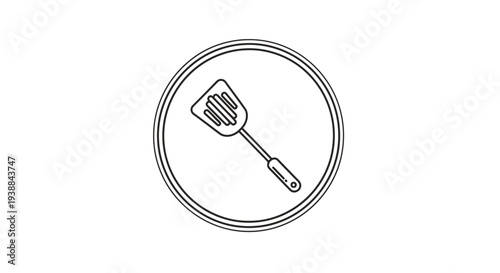 Simple Line Drawing of a Spatula.
