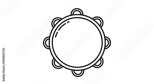 Simple Line Drawing of Tambourine Instrument.