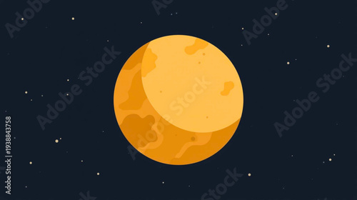A large orange moon in the center of a dark night sky filled with stars viewed from a distant perspective