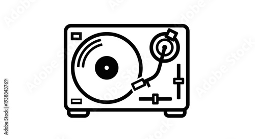 Simple Line Illustration of Record Player.