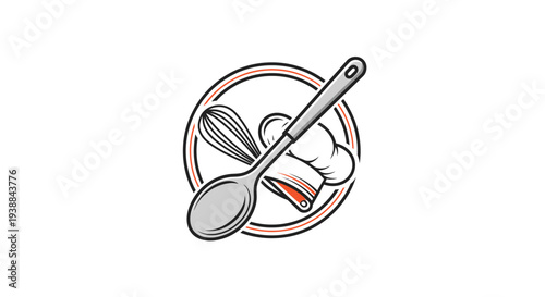 Spoon and Whisk in Bowl Illustration.