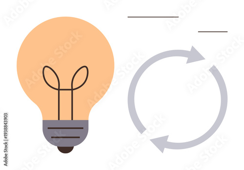 Innovation, creativity, business strategy, progress, sustainable solutions, brainstorming. A light bulb beside circular arrows ideas and processes. Innovation and creativity concept