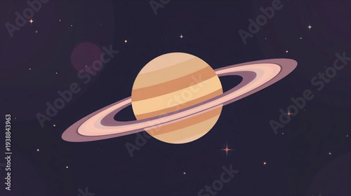 Saturn planet illustration in outer space with stars and ring system viewed from a distant perspective