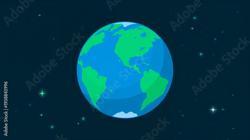 Earth viewed from space with visible continents and oceans in a starry night environment