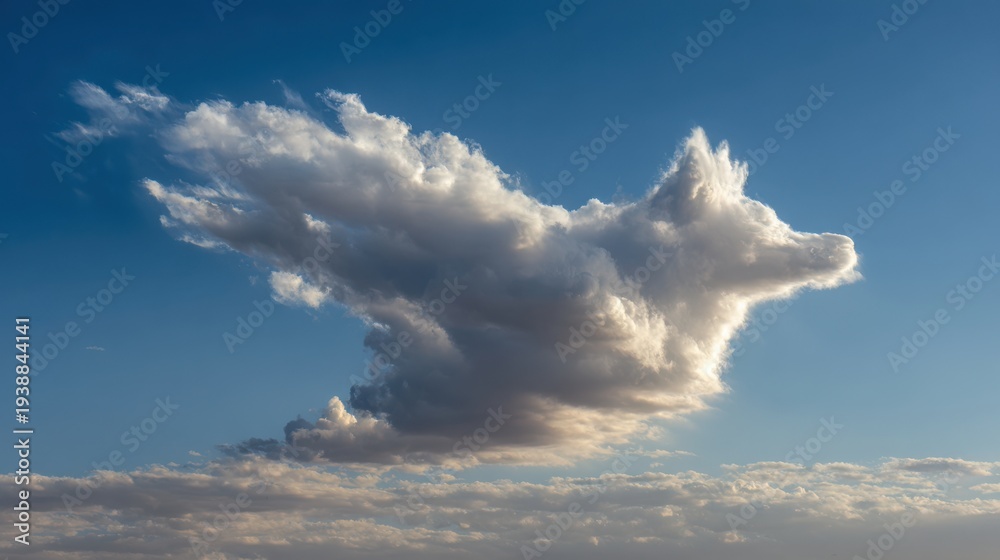 Fototapeta premium White cloud formation resembling a wolf against a blue sky image