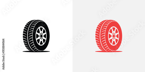 Black and red car tires with white rims wheel black tire
