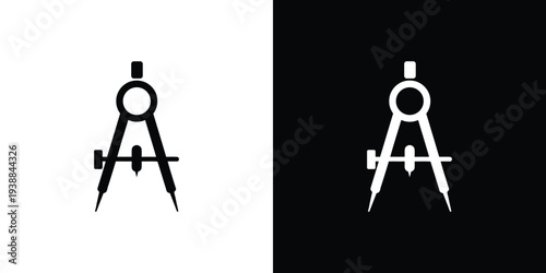 Black and white compass on split background geometry