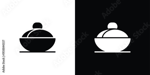 Black and white covered dish on split background bowl