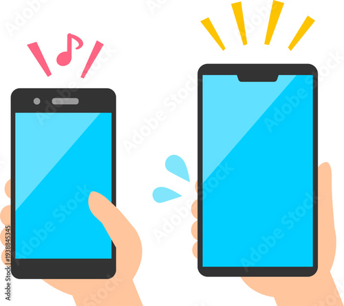 大きいスマートフォンを持ちにくそうに持つ手と小さいスマートフォンを持つ手