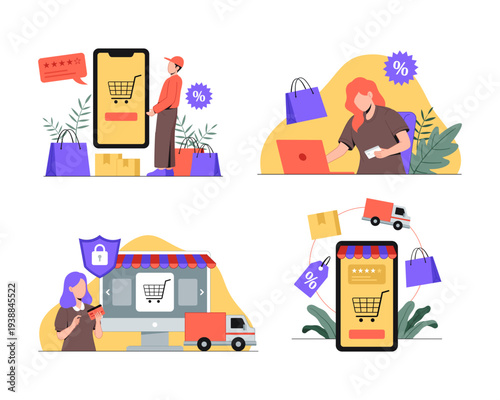 Online Shopping Mobile E-commerce Illustration