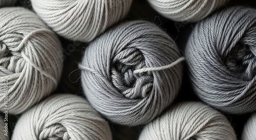Close up of gray yarn skeins textured wool fiber crafting concept