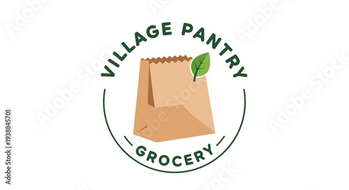 Brown Paper Bag with Green Leaf Logo.