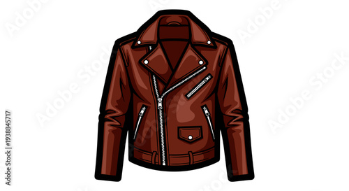 Brown Leather Jacket with Zippers.