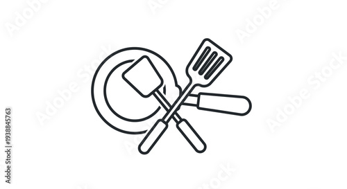 Crossed Cooking Utensils on Plate Icon.