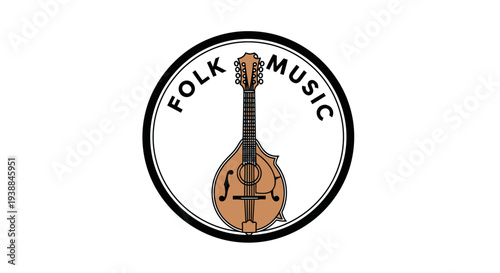 Mandolin Instrument in Folk Music Logo.