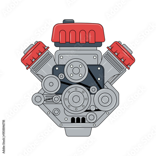 Car engine icon or sign, V-type internal combustion engine illustration