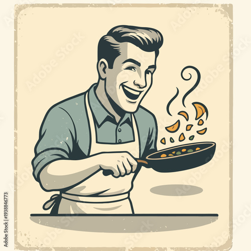 Man Cooking with Frying Pan.