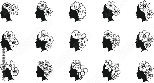Floral head silhouettes, fashion vector, artistic clipart, women’s design, creative motif, stylish illustration, decorative icon, beauty graphic, concept art, profile