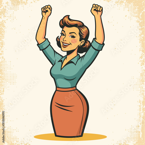 Woman Celebrating Success with Raised Arms.