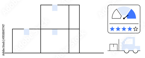 Logistics concept. Logistics showing stacked boxes, delivery vehicle, and performance rating for optimizing supply chain management. Logistics enhancing efficiency and customer satisfaction. Perfect