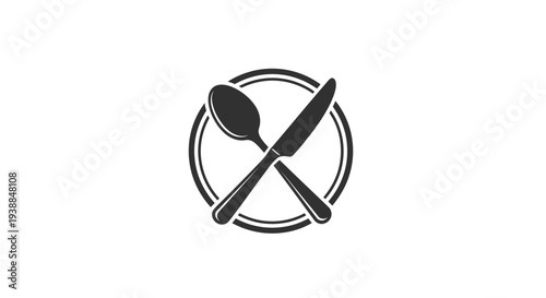 Black Cutlery Icon on Plate Symbol.