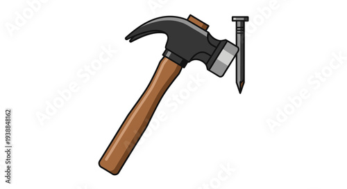Claw Hammer and Nail Illustration.
