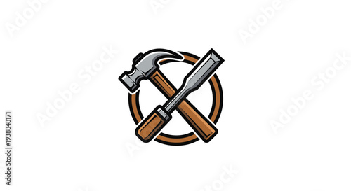 Crossed Hammer and Chisel Icon Symbol.