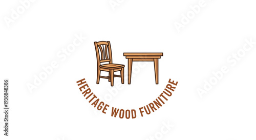 Wooden Chair and Table Furniture Illustration.