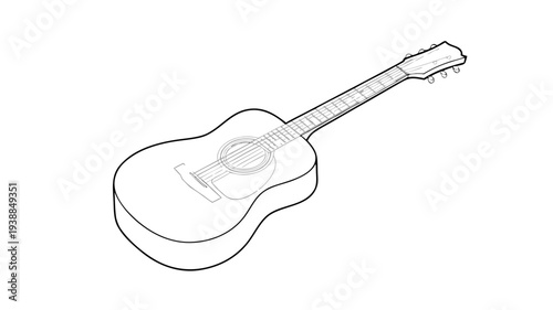 Minimalist Acoustic Guitar Line Art Illustration Isolated on White Background for Design Projects
