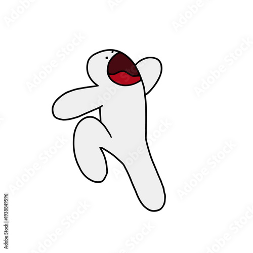 Funny cartoon dog character smiling with a toothy grin and holding a bone, isolated vector illustration of a happy white animal mascot in a cute comic art style
