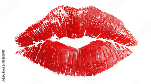 A seductive red lipstick kiss and mouth print isolated on white background as a vector illustration symbol of love, beauty, and fashion for a Valentine romance