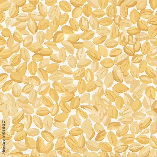 Seamless Pattern of Golden Yellow Oats Grains Scattered on a White Background Ideal for Breakfast Food Packaging and Healthy Lifestyle Designs