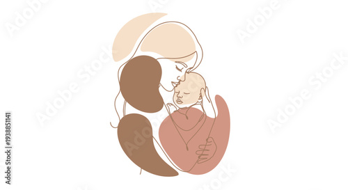 Mother Holding Newborn Baby Close Illustration.