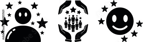 Black silhouette stickers with stars and smiley faces