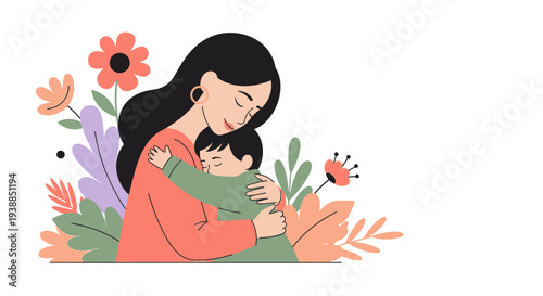 Mother Hugging Child Tender Love Embrace.