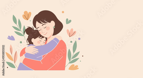 Mother Hugging Daughter with Love and Care.