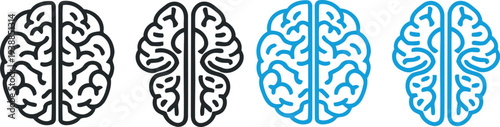 Human brain illustrations in black and blue